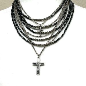 Sisi Amber Multi Chain Cross Necklace. NWOT